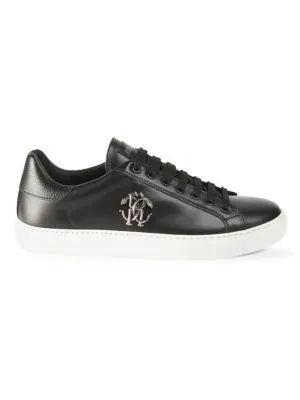 Roberto Cavalli Metal-Logo Leather Low-Top Sneakers