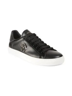Roberto Cavalli Metal-Logo Leather Low-Top Sneakers