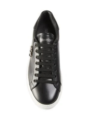 Roberto Cavalli Metal-Logo Leather Low-Top Sneakers