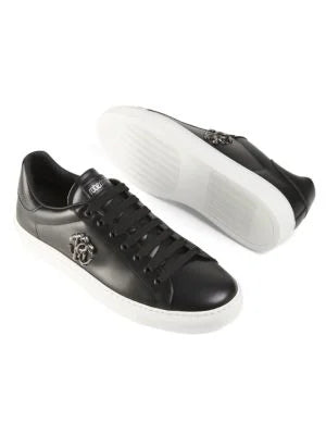 Roberto Cavalli Metal-Logo Leather Low-Top Sneakers