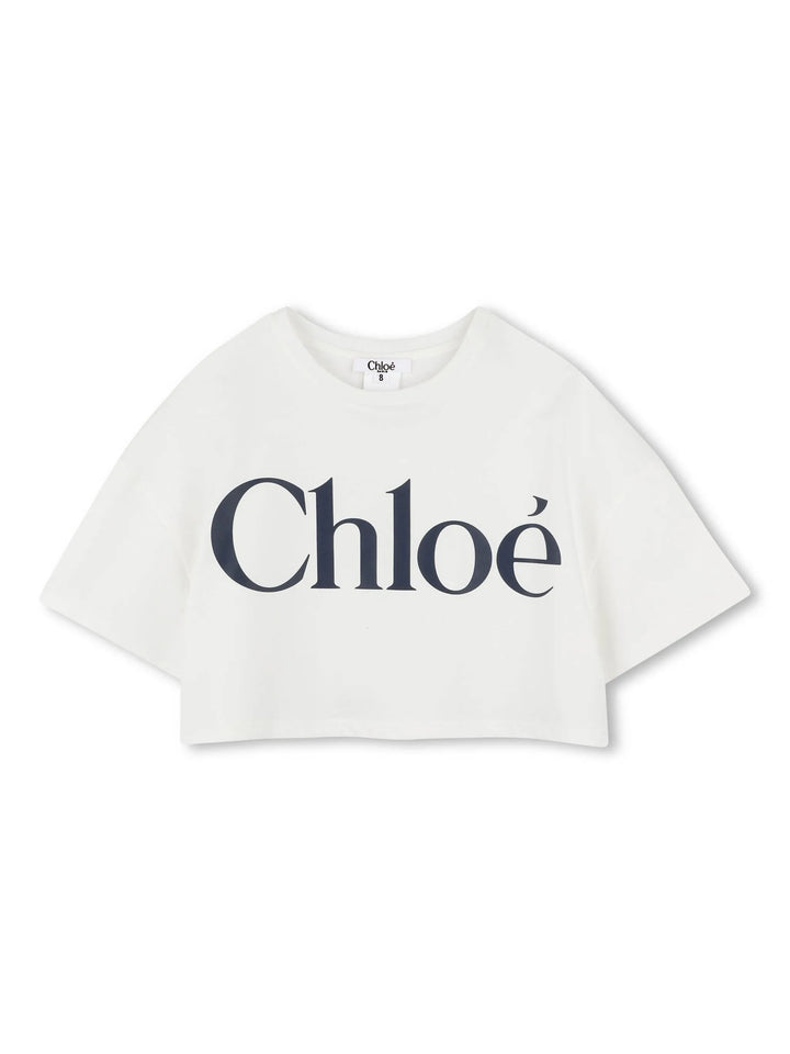 Chloé Kids logo-print cropped T-shirt