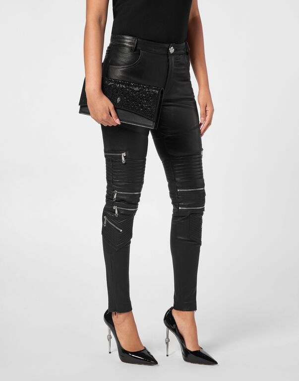 PHILIPP PLEIN Suede Crystal Baguette Handle Bag Skull