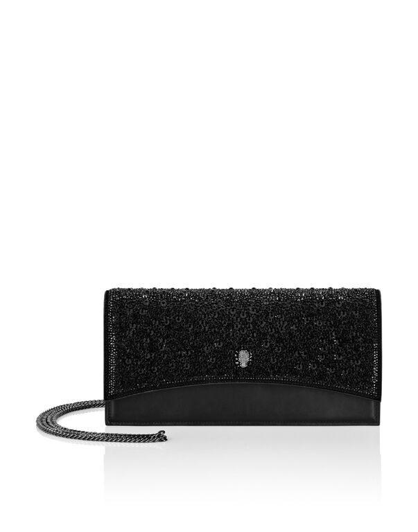 PHILIPP PLEIN Suede Crystal Baguette Handle Bag Skull