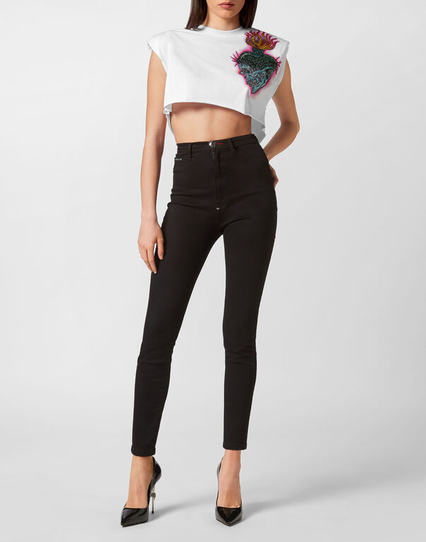 PHILIPP PLEIN Shoulder Pads Cropped Top Love Tattoo