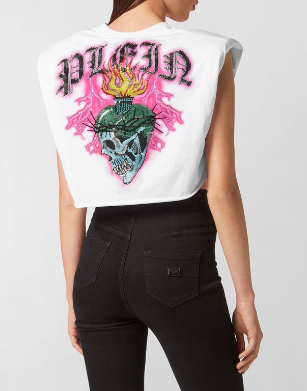 PHILIPP PLEIN Shoulder Pads Cropped Top Love Tattoo