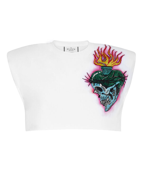 PHILIPP PLEIN Shoulder Pads Cropped Top Love Tattoo