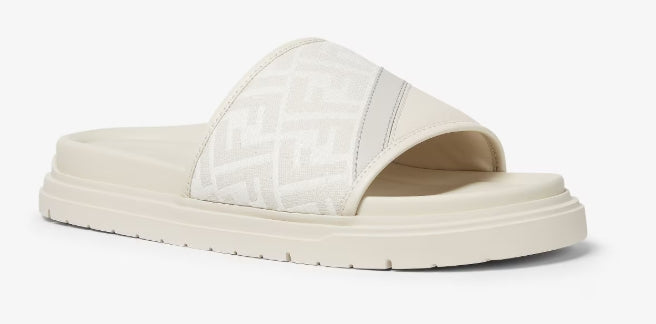 FENDI  Fendi Diagonal Slides White FF jacquard and leather slides
