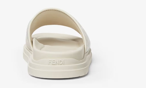 FENDI  Fendi Diagonal Slides White FF jacquard and leather slides