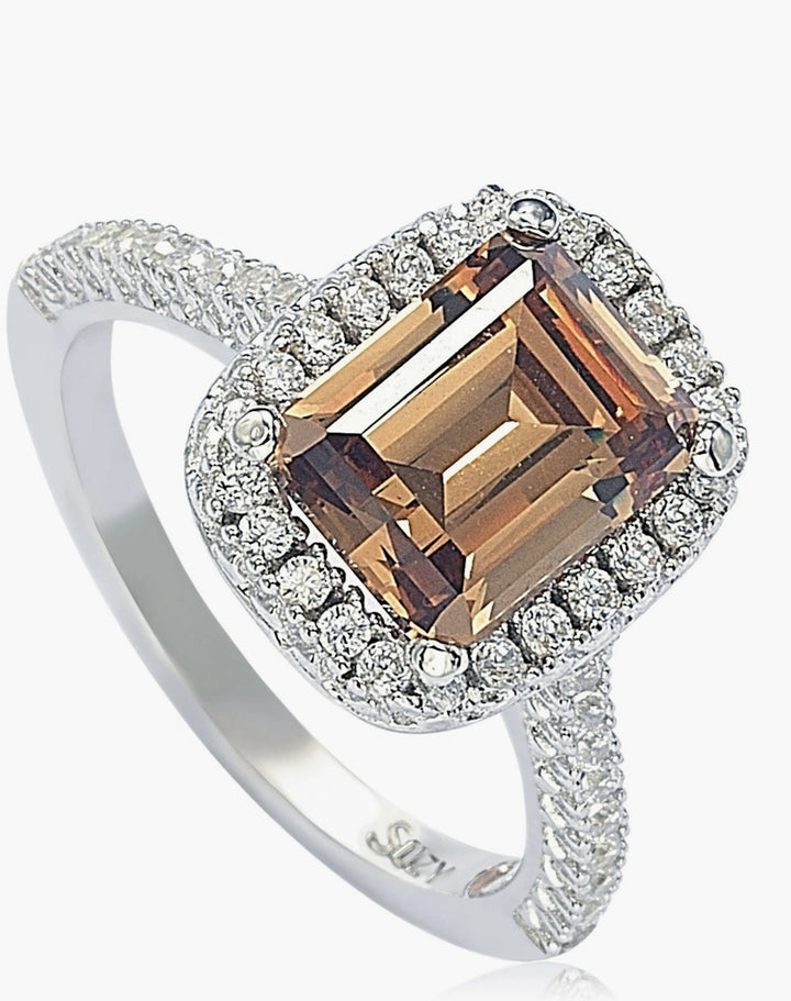 Sterling Silver Ascher Cut Brown CZ RING