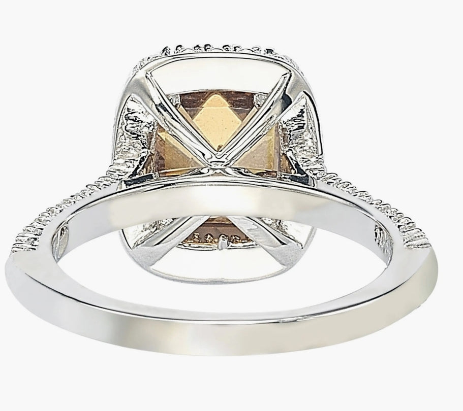 Sterling Silver Ascher Cut Brown CZ RING