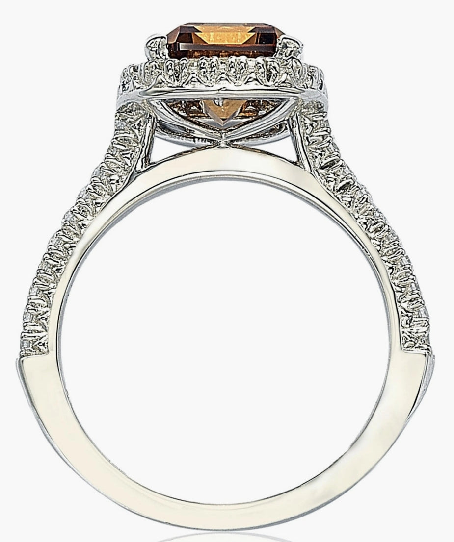 Sterling Silver Ascher Cut Brown CZ RING