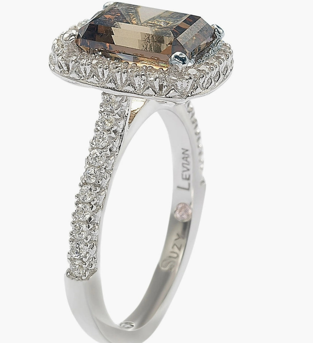 Sterling Silver Ascher Cut Brown CZ RING