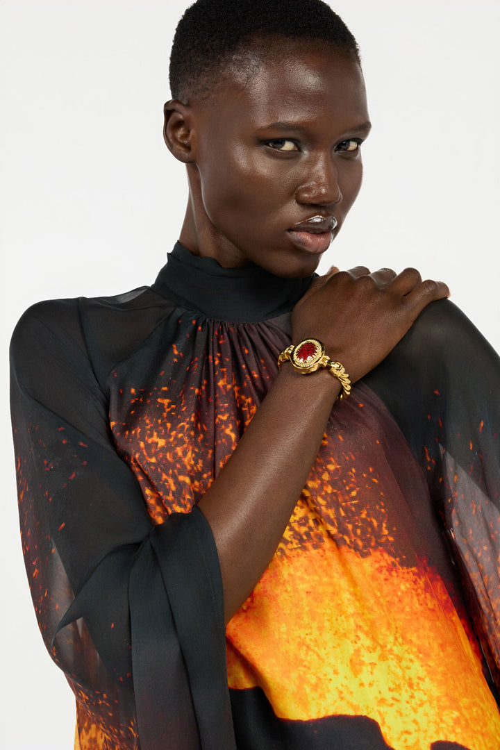 ROBERTO CAVALLI Golden Bangle With Ruby Stone