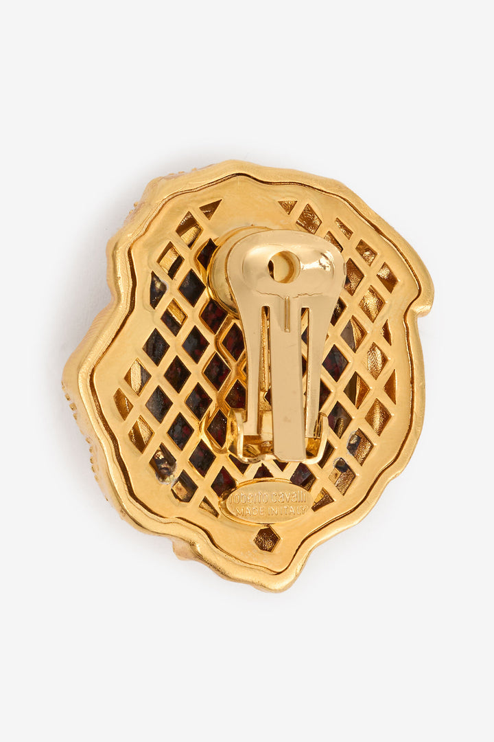 ROBERTO CAVALLI Golden Clip-On Earrings With Ruby Stone