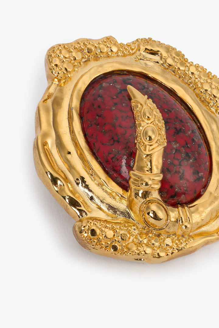 ROBERTO CAVALLI Golden Clip-On Earrings With Ruby Stone