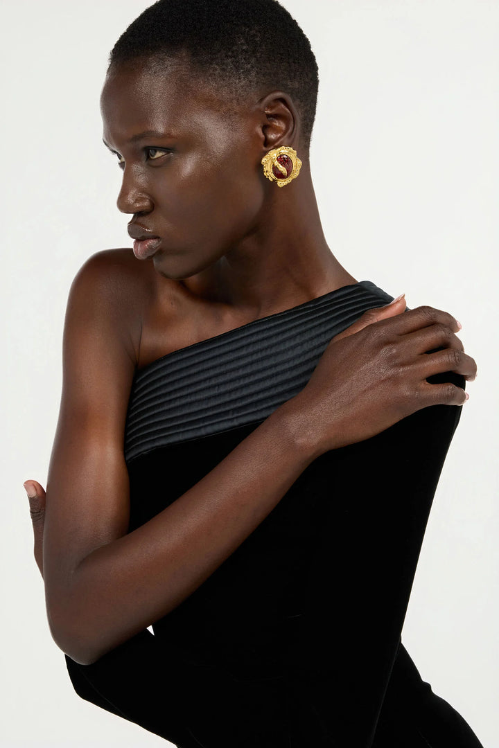 ROBERTO CAVALLI Golden Clip-On Earrings With Ruby Stone