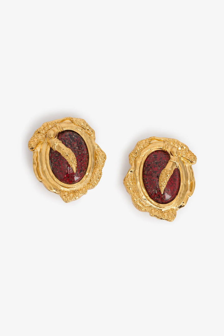 ROBERTO CAVALLI Golden Clip-On Earrings With Ruby Stone